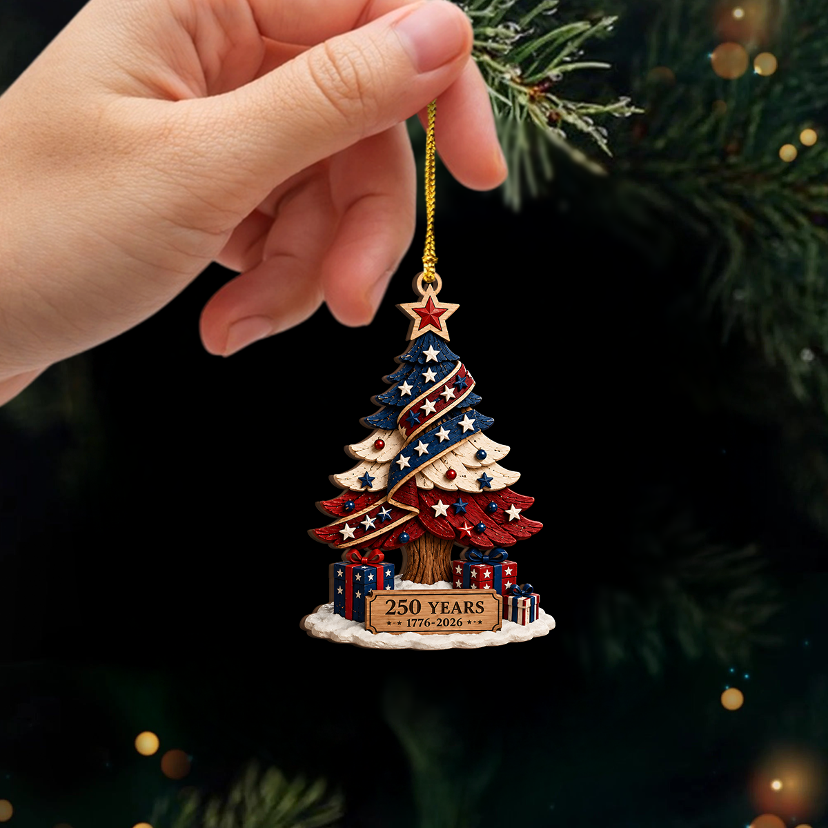 America Anniversary 1776-2026 Patriotic Wooden Ornament HO82 903338