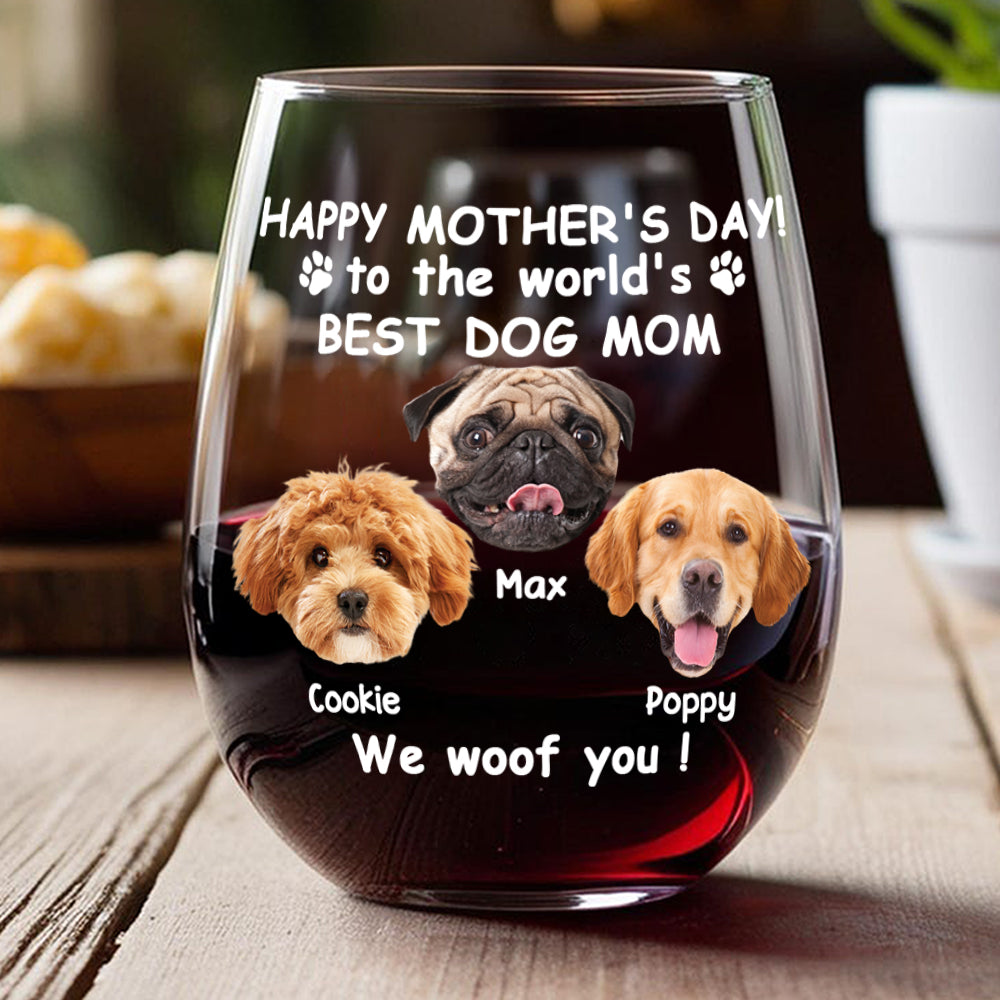 Custom Photo Woof Best Dog Mom Personalized Wine Glass Mother's Day Gifts HA75 892284