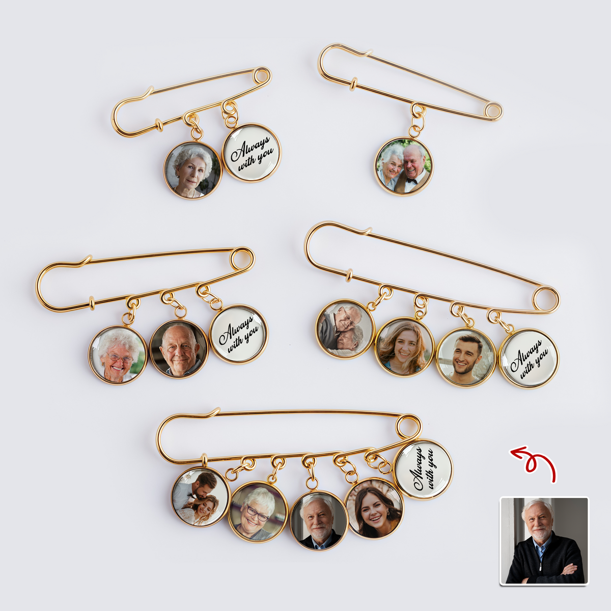 Custom Photo Always With You Memorial Boutonniere Lapel Pin TH10 896029