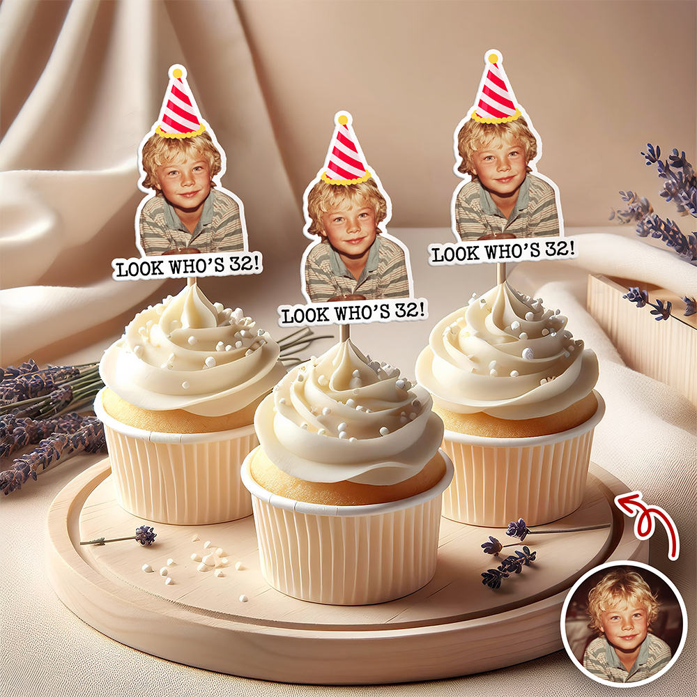 Custom Look Who’s Photo Cupcake Topper Funny Birthday Party Favors LM32 899913