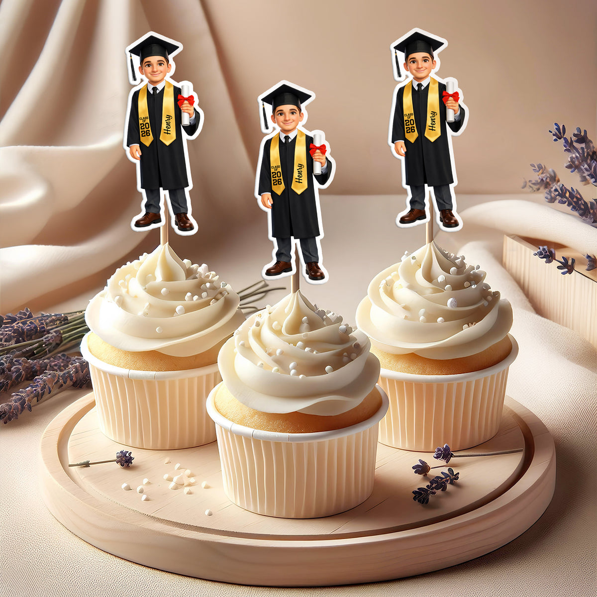 Custom Photo Class Of 2026 3D Cartoon Style Graduation Cupcake Toppers HA75 920074