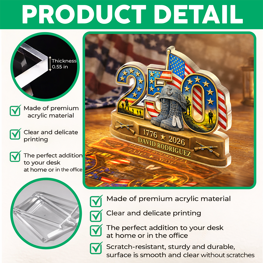 Personalized 250 Years Of Freedom 1776–2026 American Independence Acrylic Block Plaque - Veteran Gift, Patriotic Military Memorial Decor HO82 901890