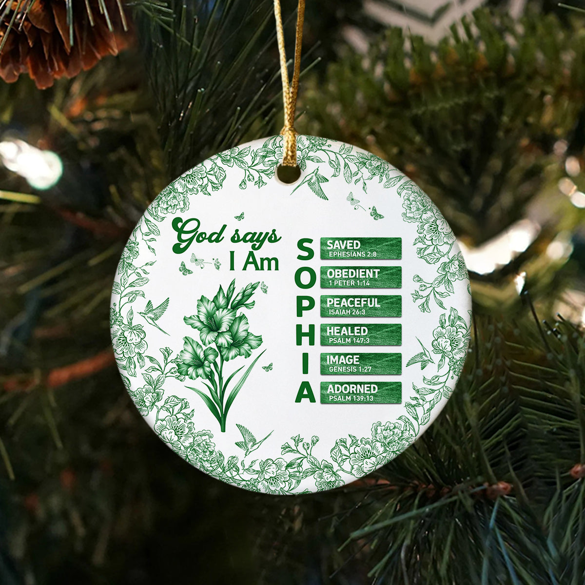Custom Name Letter And Flower Toile De Jouy Style God Says I Am Ceramic Ornament LM32 895399