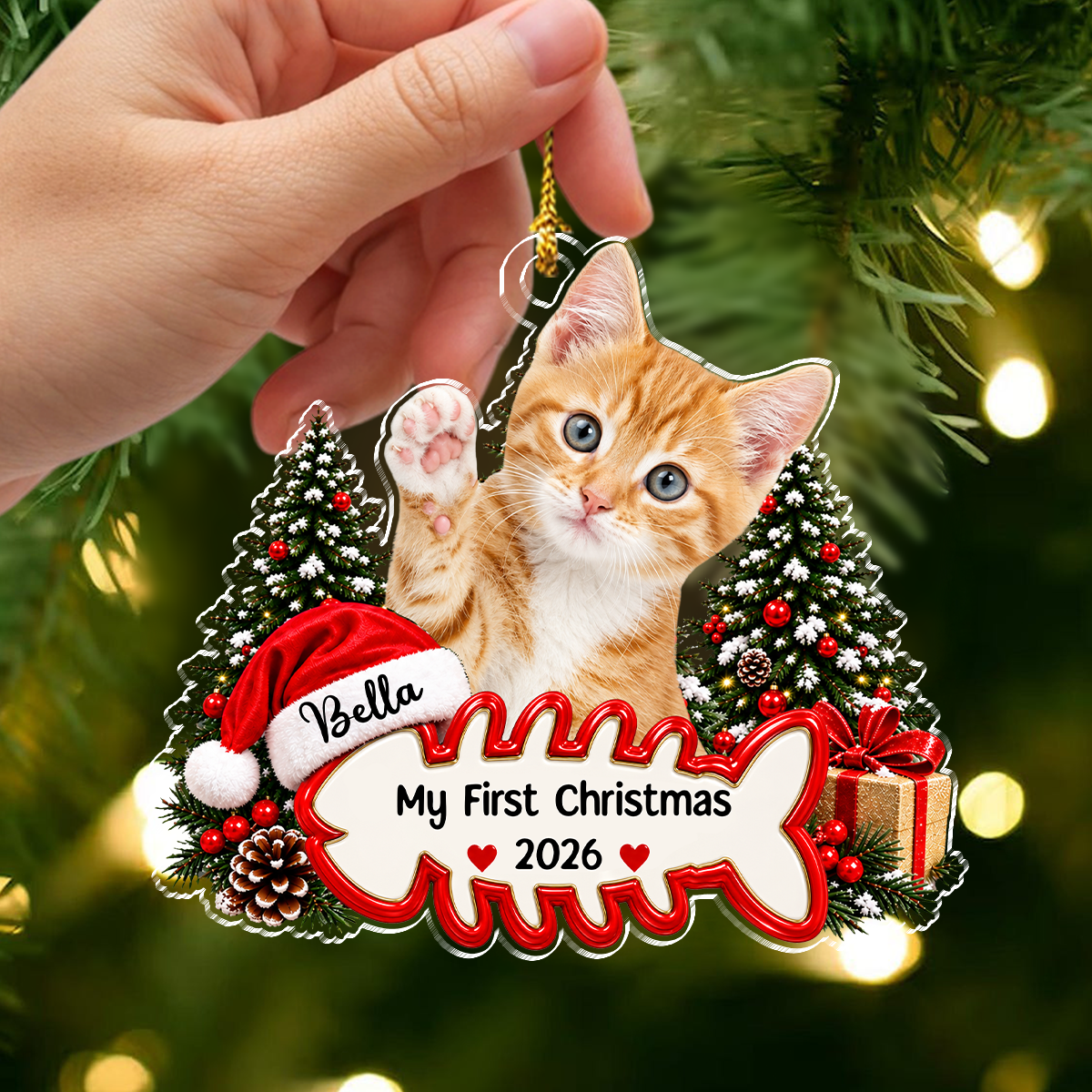 Custom Cute Cat Photo My First Christmas 2026 Acrylic Ornament LM32 670425