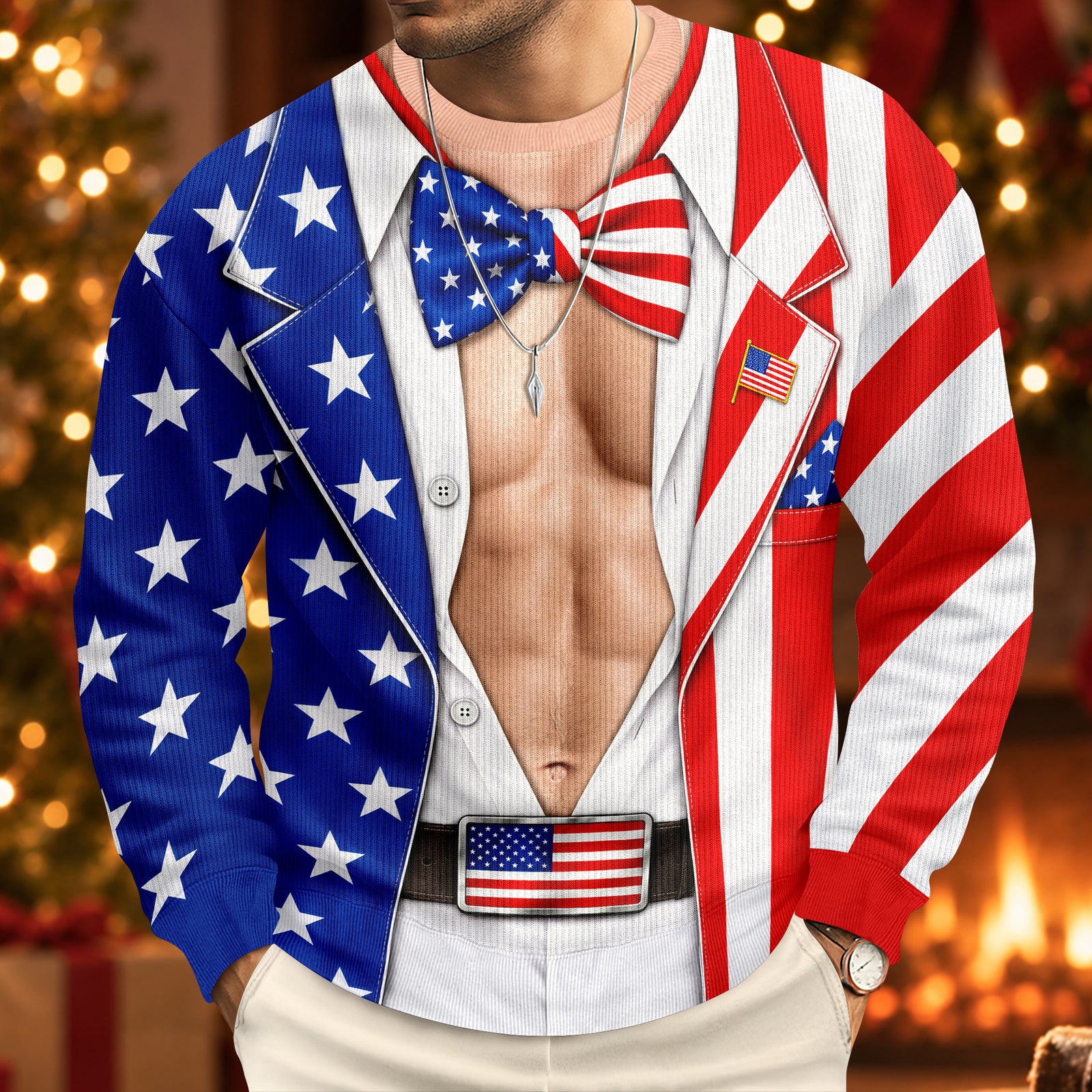 Custom Funny US 250th Anniversary Patriotic Ugly Sweater, America Flag Christmas Gift HA75 919160
