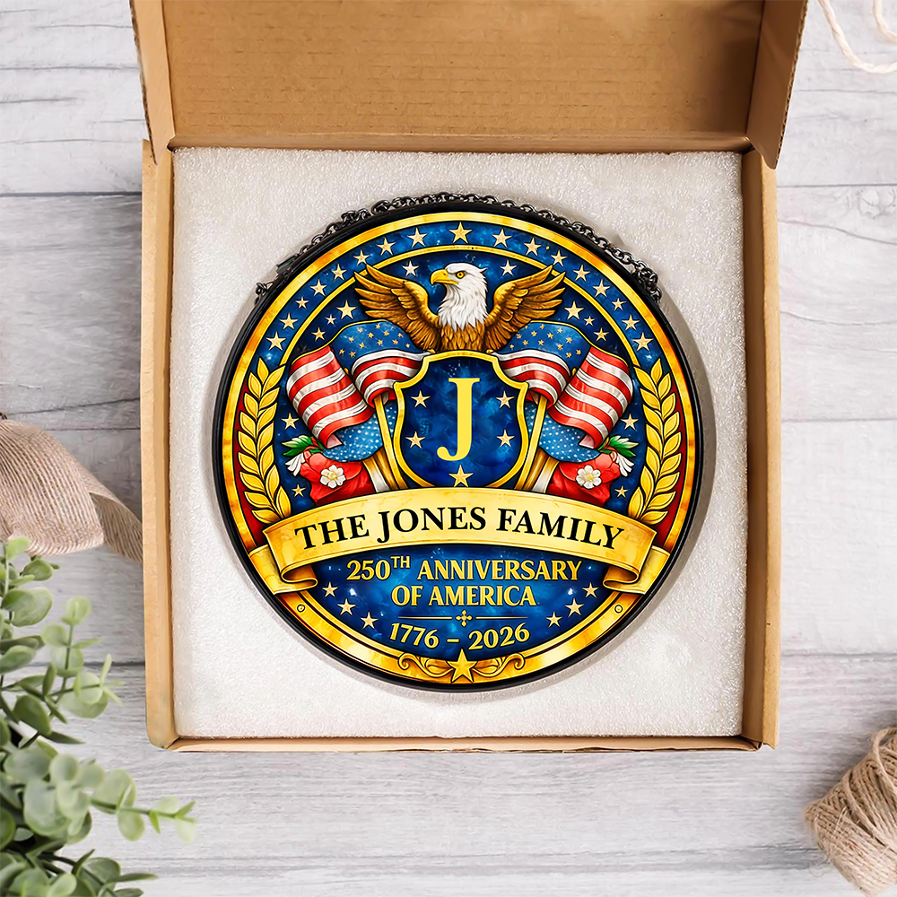 Custom Family Name 250th Anniversary Of America Stained Glass Suncatcher LM32 899287