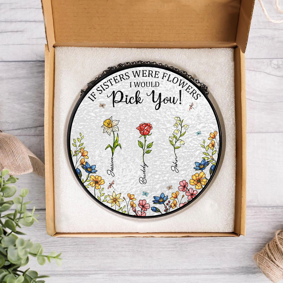 Personalised Birth Flower Sisters Besties From The Same Garden Stained Glass Suncatcher LM32 893943