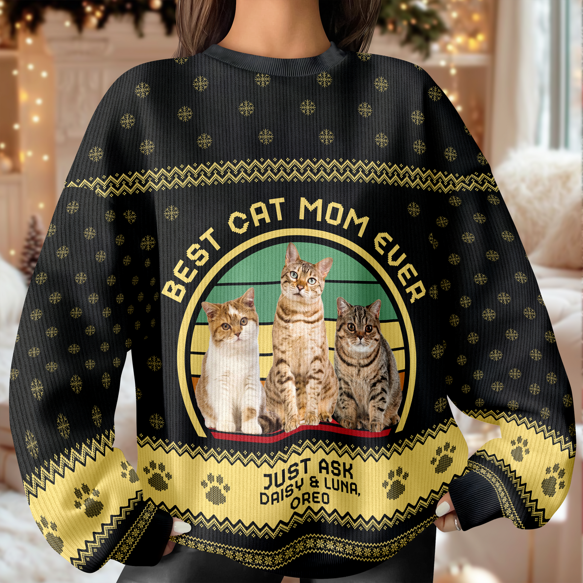 Custom Photo Best Cat Dad/Mom Ever - Personalized Unisex Ugly Sweater Christmas Gift For Cat Lovers HO82 900414