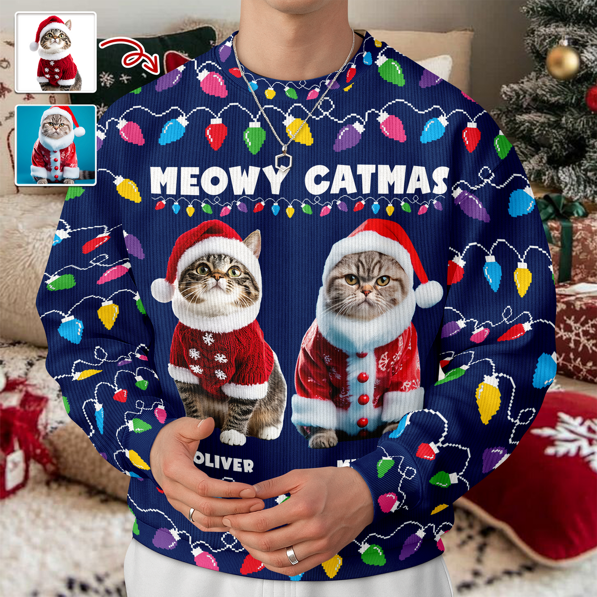 Custom Photo Meowy Catmas Christmas Ugly Sweater HA75 892970
