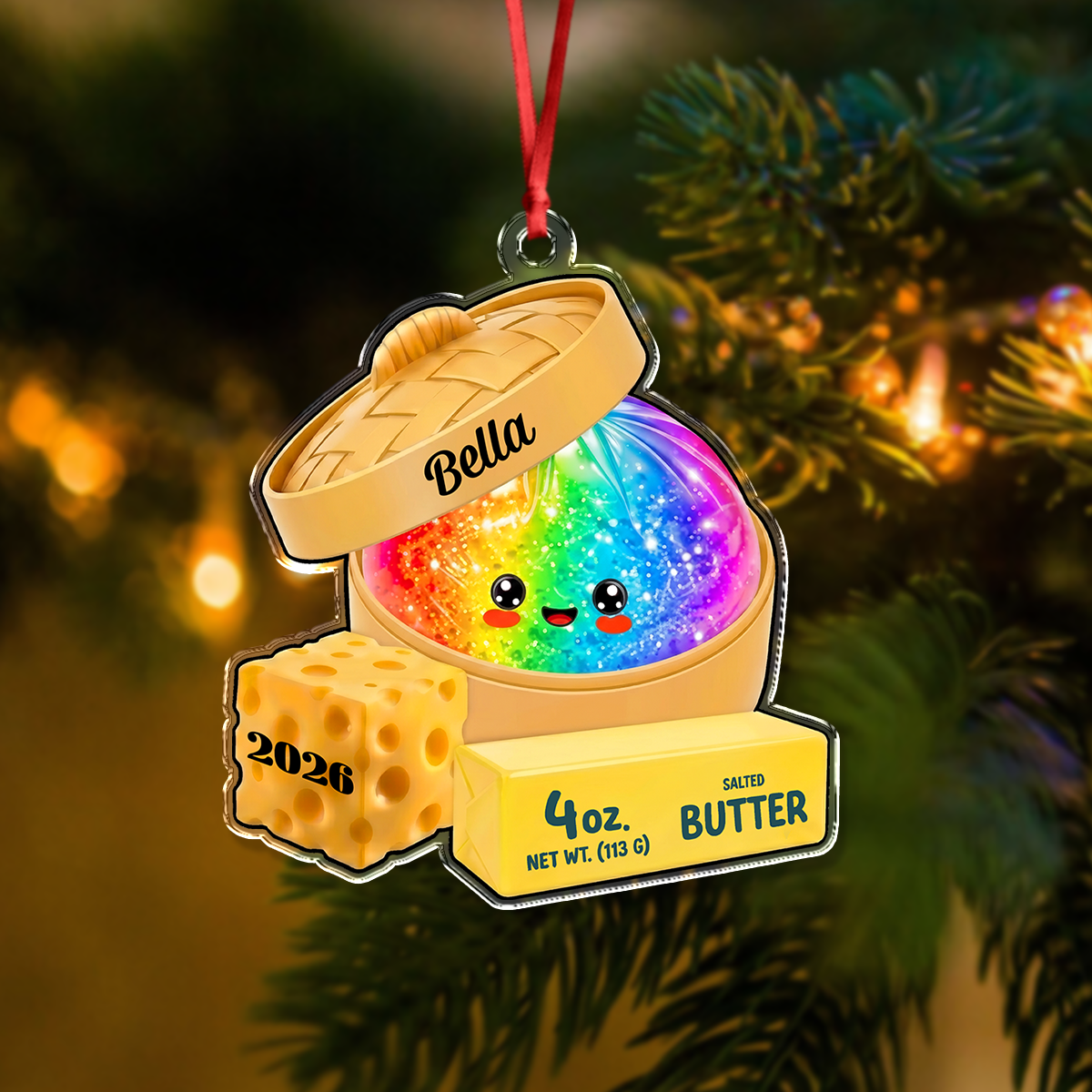 Custom Name Glitter Rainbow Dumpling Squishy Acrylic Ornament, Cute Christmas Keepsake LM32 670083