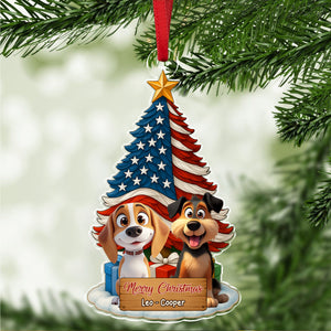 Custom Cute 3D Dog US Flag Christmas Tree Acrylic Ornament For Dog Lovers HA75 898066