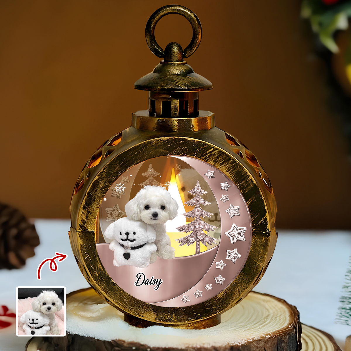 Custom Funny Dog Photo 3D Blink Effect Christmas Lantern Ornament LM32 895787