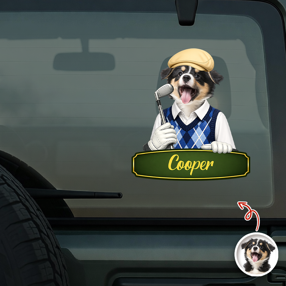 Custom Cute Dog Cat Photo Car Window Decal Sticker - Gift for Golfers HA75 921178