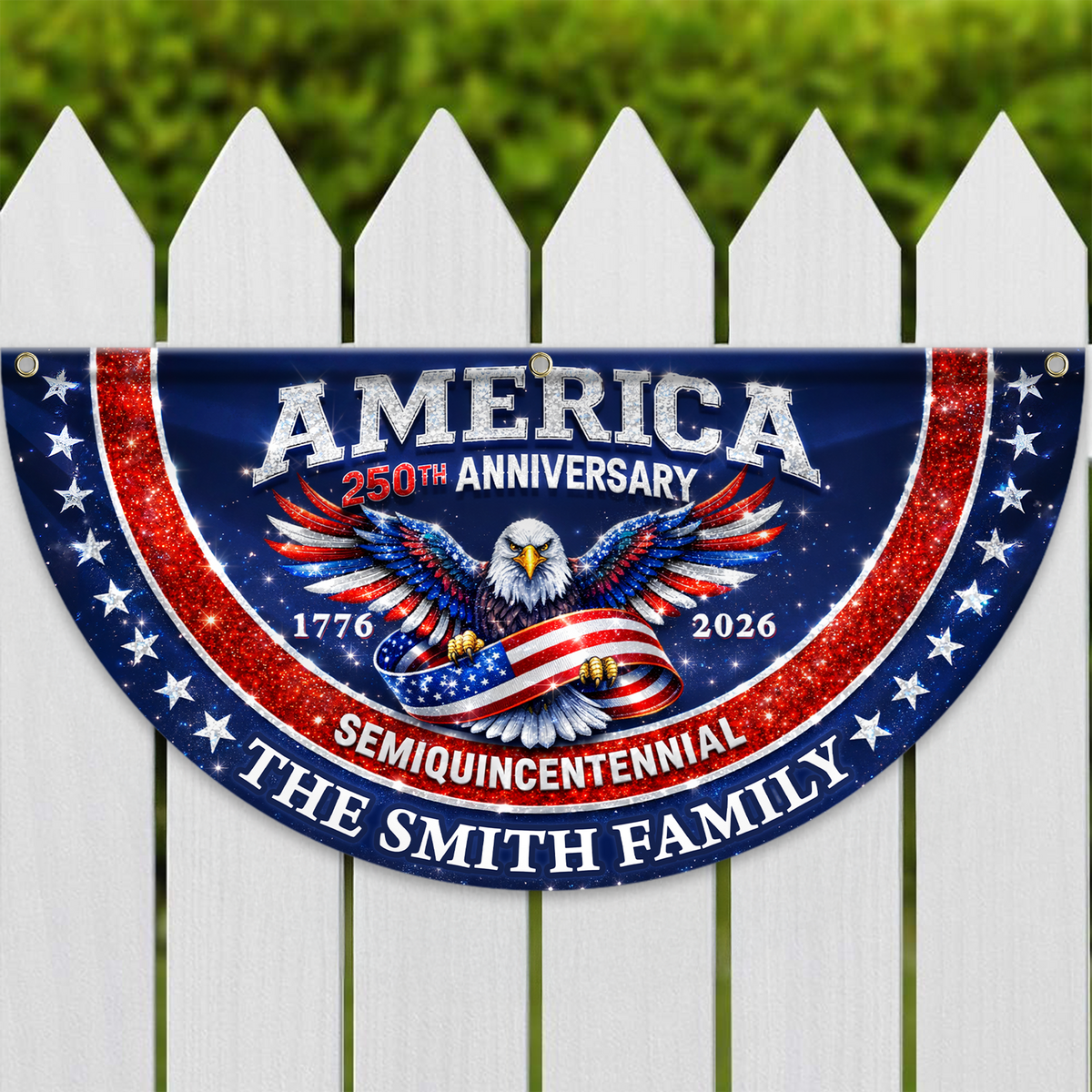 Custom Family Name America 250th Anniversary 1776-2026 Patriotic Eagle Non-Pleated Fan Flag HA75 920842