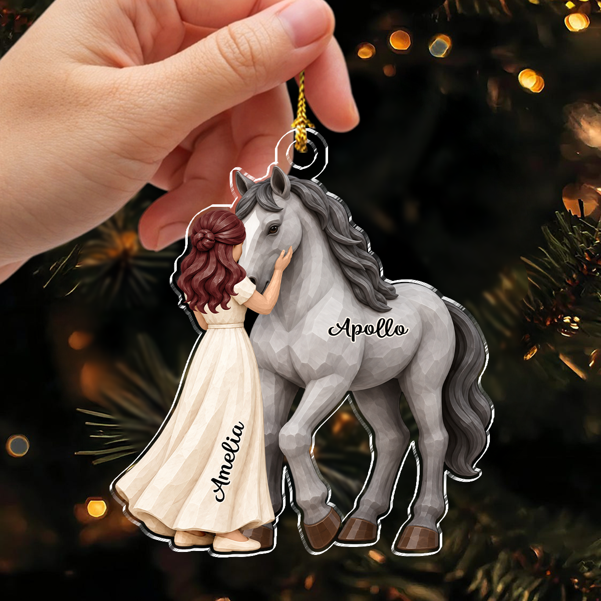 Personalized Girl and Horse Christmas Acrylic Ornament 2D Flat Equestrian Christmas Keepsake Gift CH07 180824