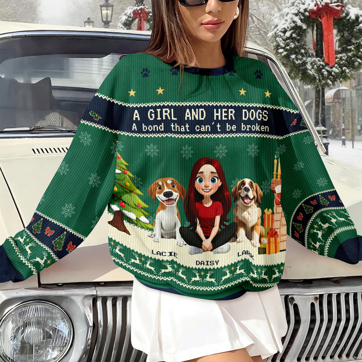 A Girl With Her Dogs - Personalized Ugly Sweater TH10 896263