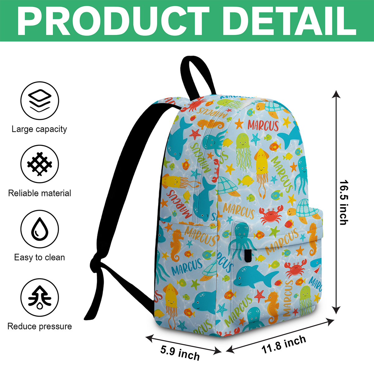 Custom Name Colorful Sea Life Backpack - Personalized Kids School Bag HA75 921610