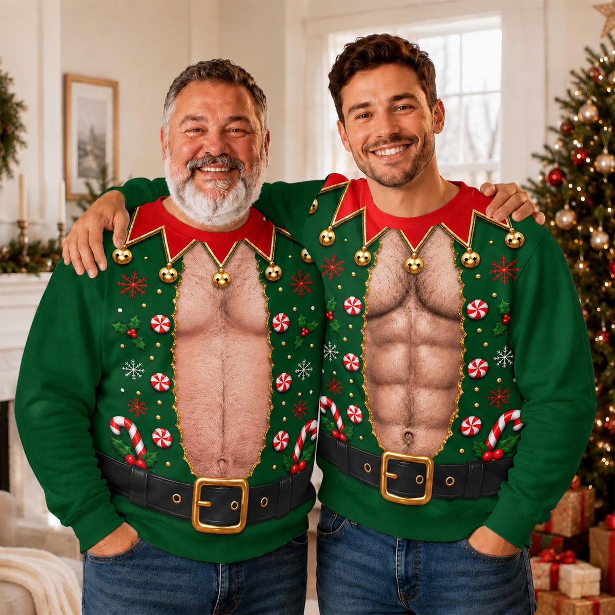 Funny Elf Shirtless Body Illusion Ugly Sweater TH10 171041