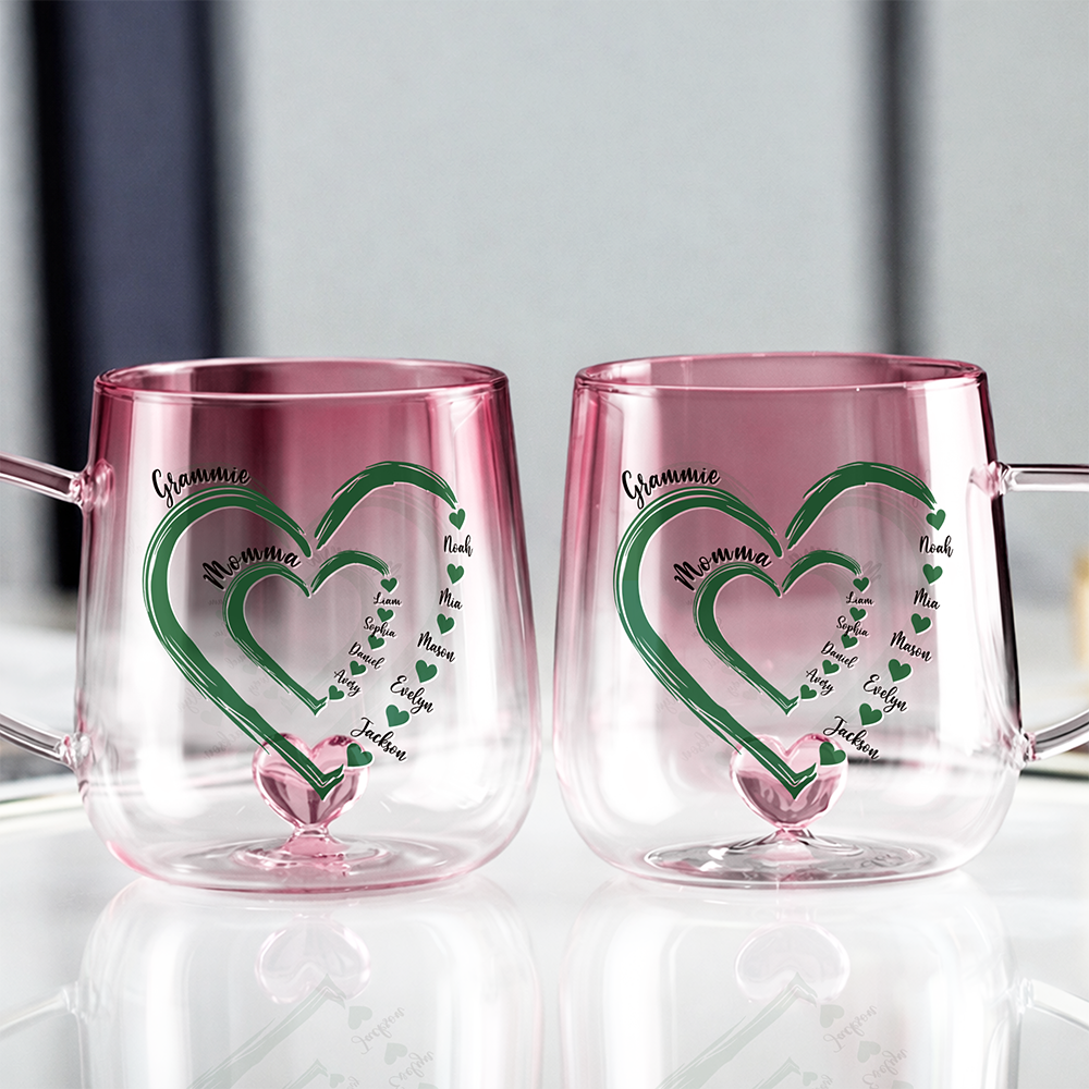 Custom Kids Name Heart Pink Gradient Glass Mug Gift For Family HO82 901798