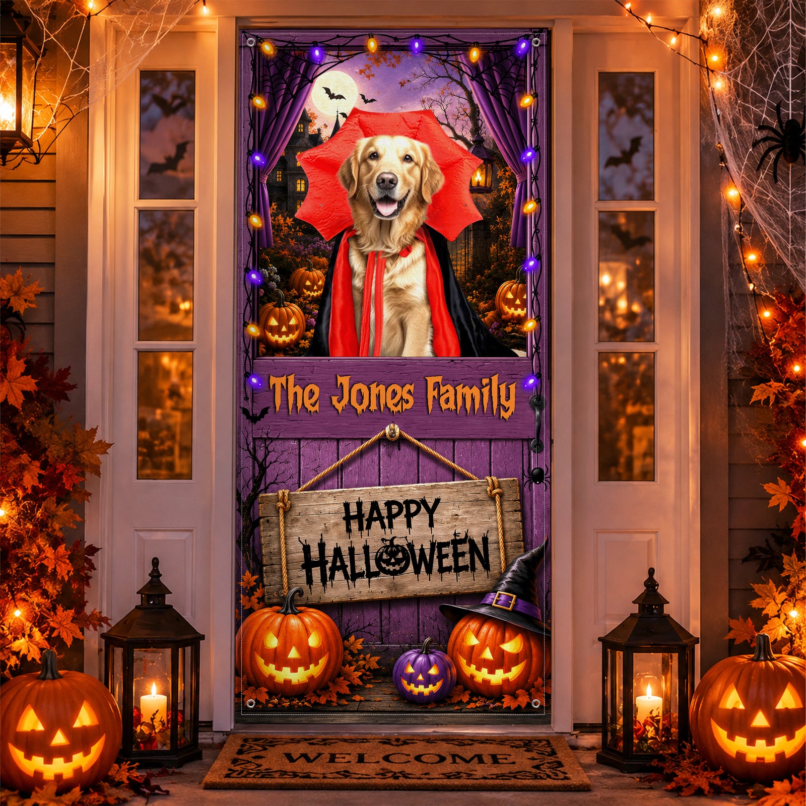 Custom Photo Halloween Dog Cat Door Cover, Pumpkin Porch Decor HO82 903148