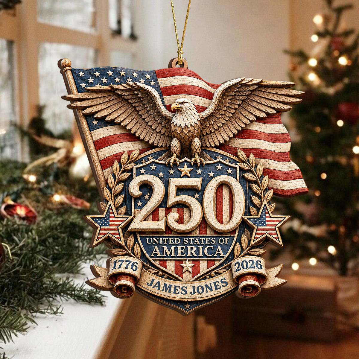 Personalized America 250th Anniversary Patriot Eagle Wooden Ornament HO82 903402