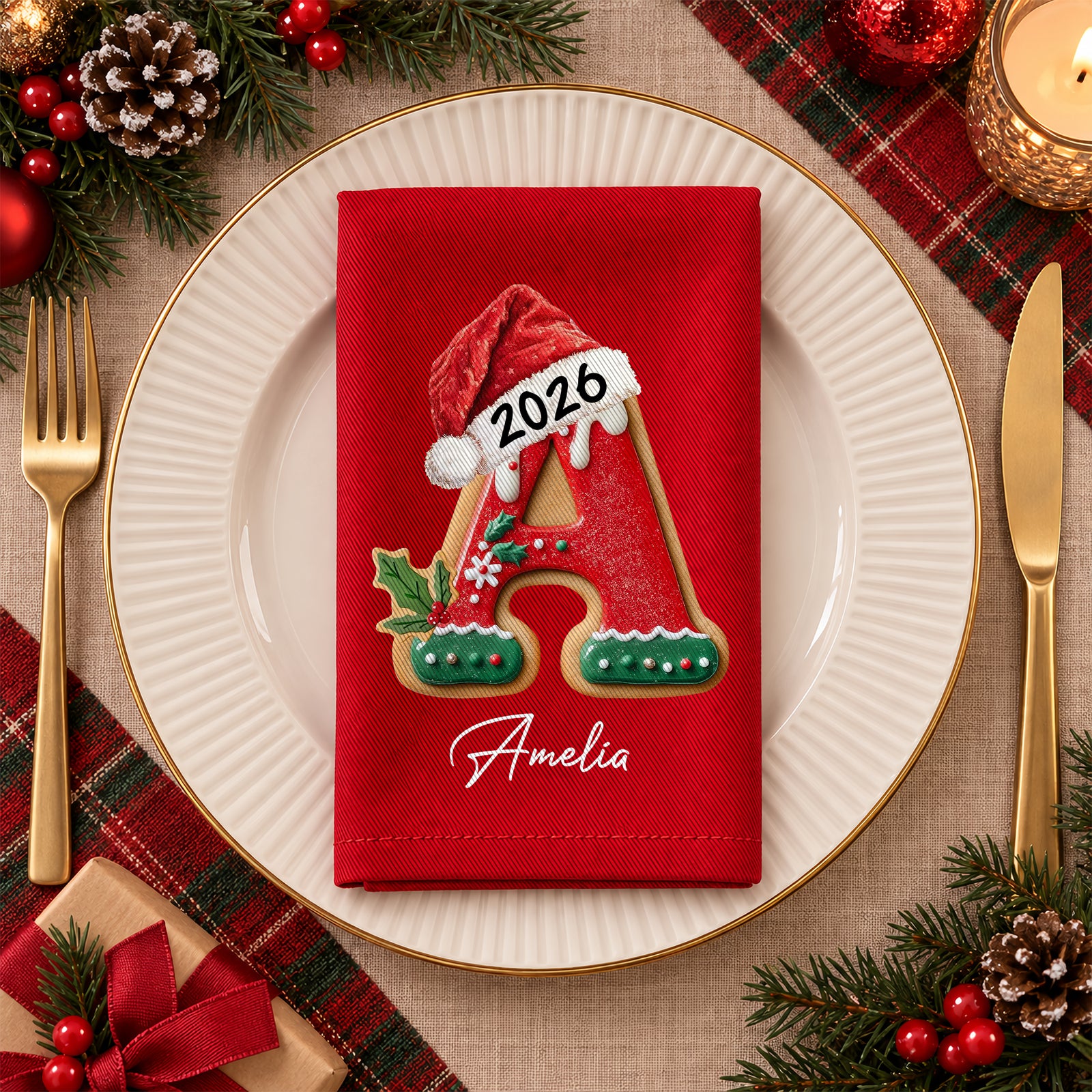 Personalized Gingerbread Letter Family Reusable Napkin HO82 903720