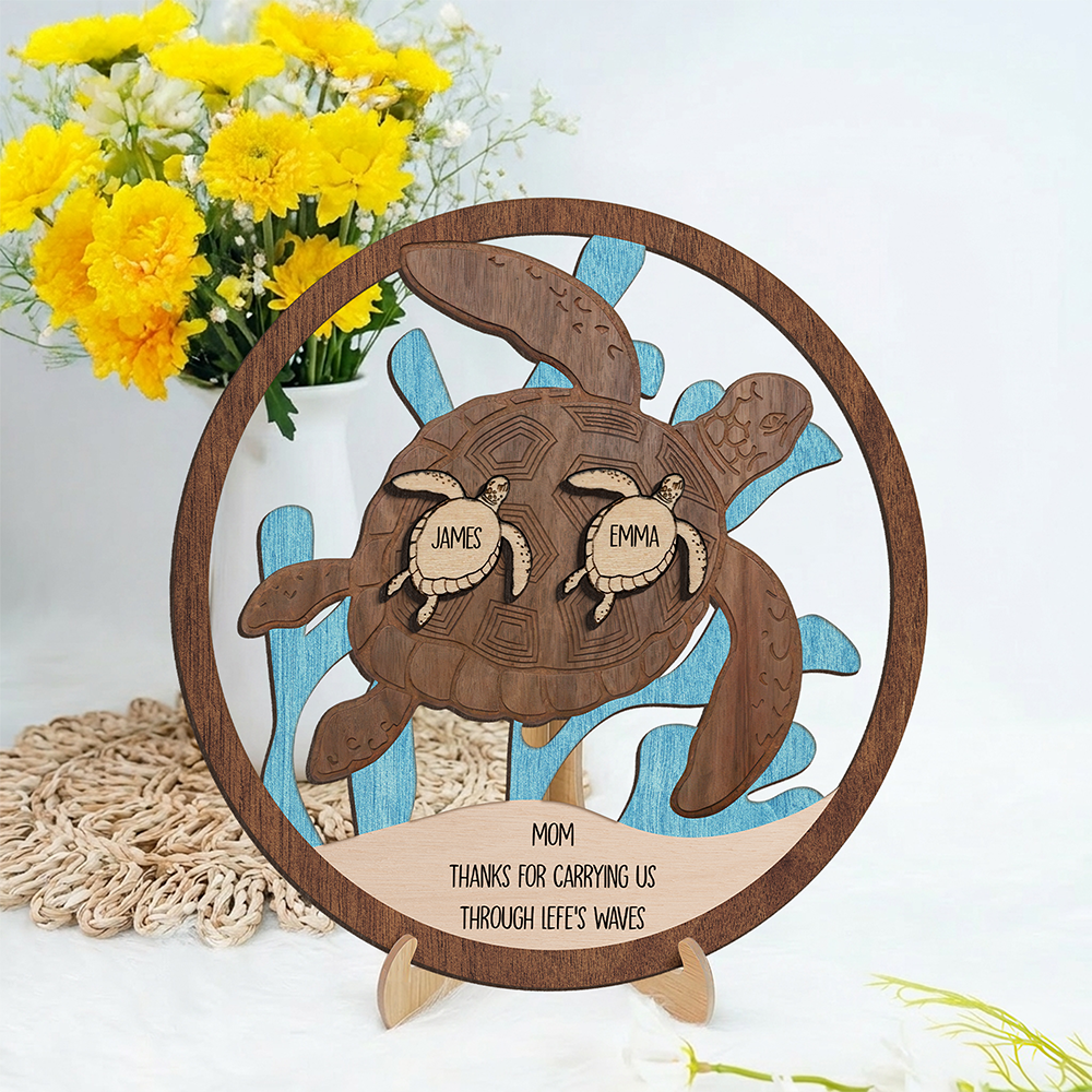 Personalized Mom Thanks For Carrying Us Though Life's Waves 2-Layered Wooden Plaque TH10 169091