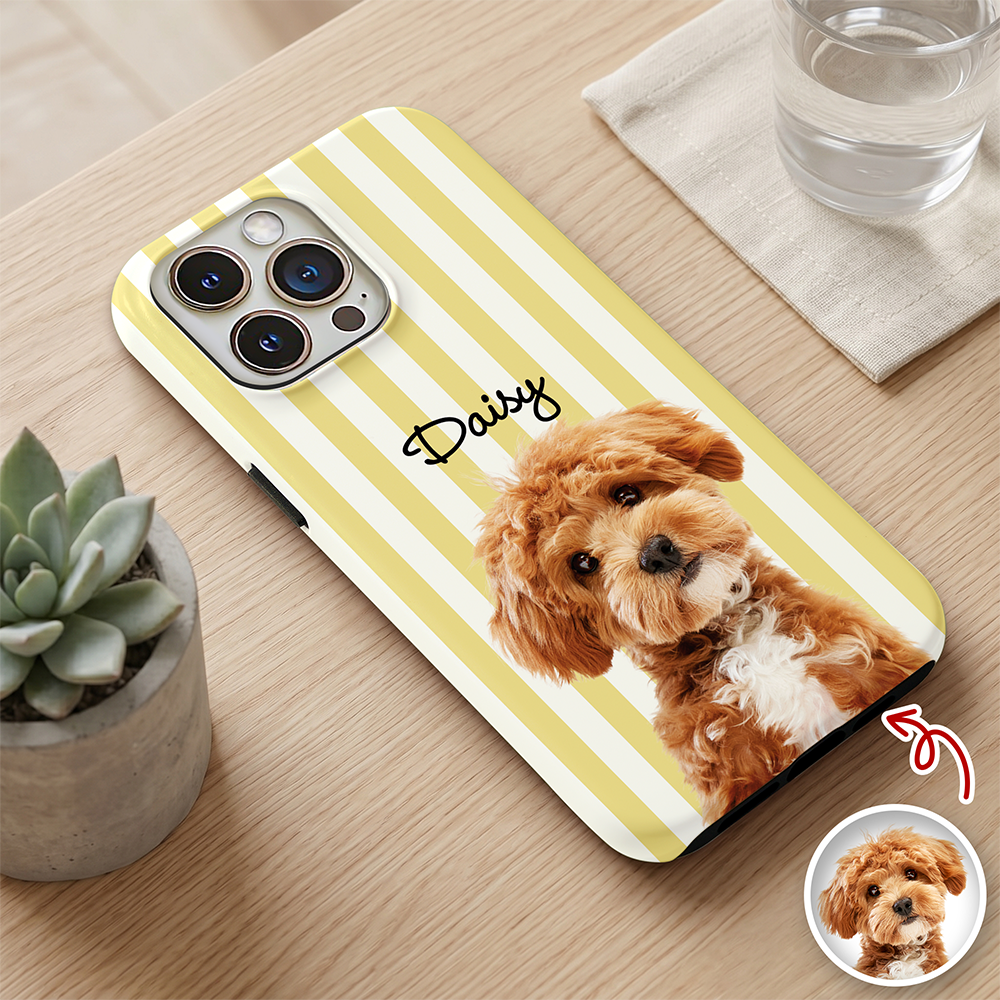 Custom Dog Photo Striped Phone Case – Personalized Gift for Dog Lovers TH10 170395