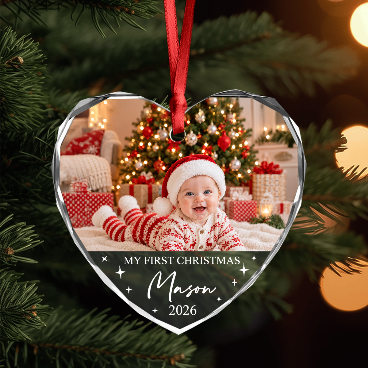Personalized My First Christmas Heart Glass Ornament, Baby Keepsake Gift CH07 180718