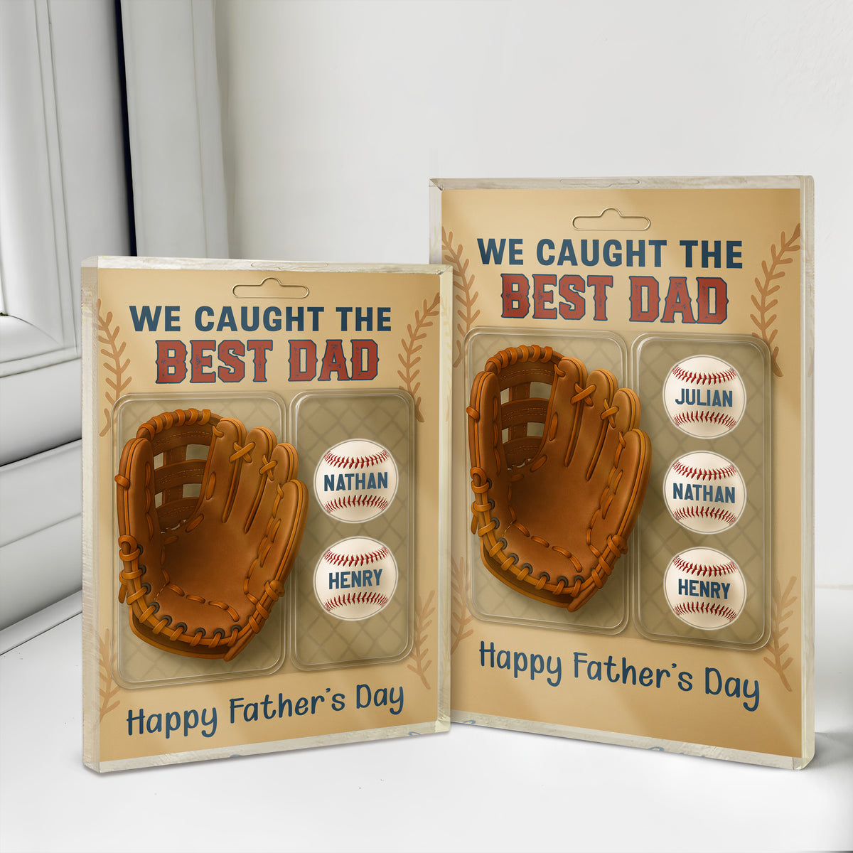 We Caught The Best Dad Grandpa Baseball & Glove Figures Style Acrylic Block Plaque Personalized Gift For Father's Day HO82 893764