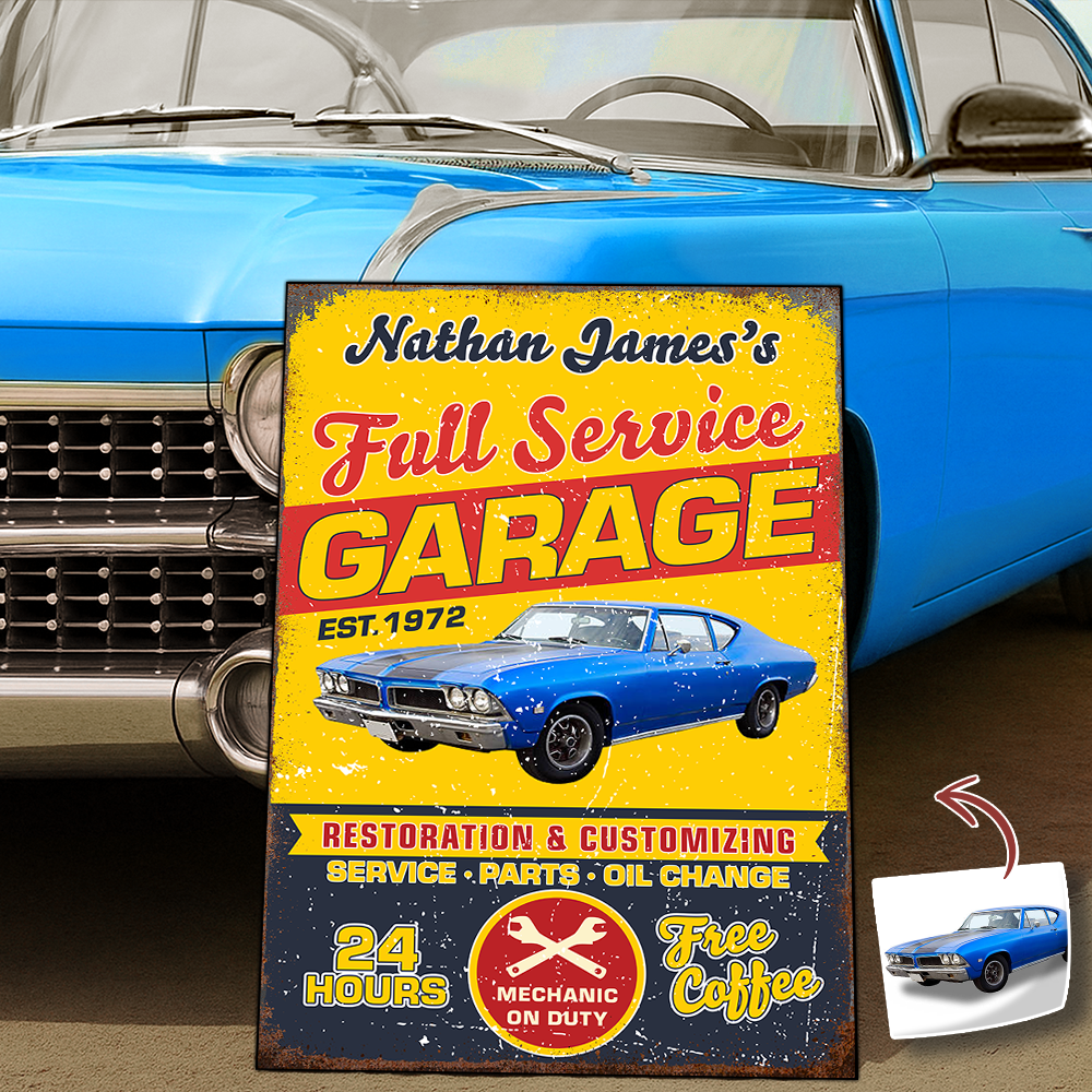 Custom Car Photo Garage Metal Sign Full Service Garage Sign CH07 896278