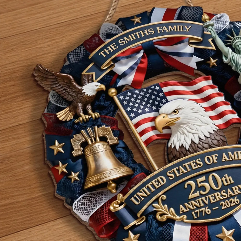 Custom Family Name America 250th Anniversary 1776-2026 Patriotic Semiquincentennial Doorsign HA75 920746