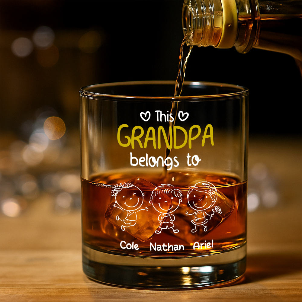 This Grandpa Belongs To Us Whiskey Glass Personalized Gift For Family HO82 894762