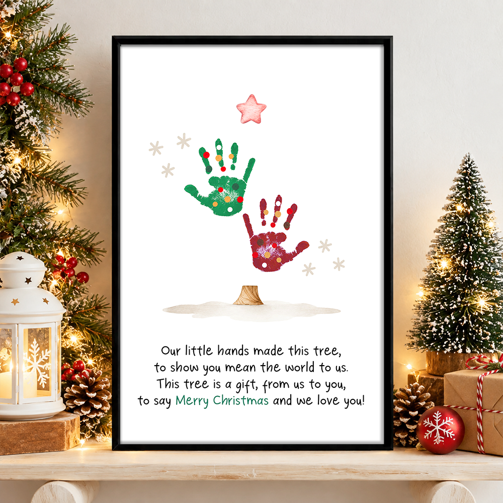 Personalized Christmas Tree Handprint Art Poster DIY Xmas Gift LM32 670095