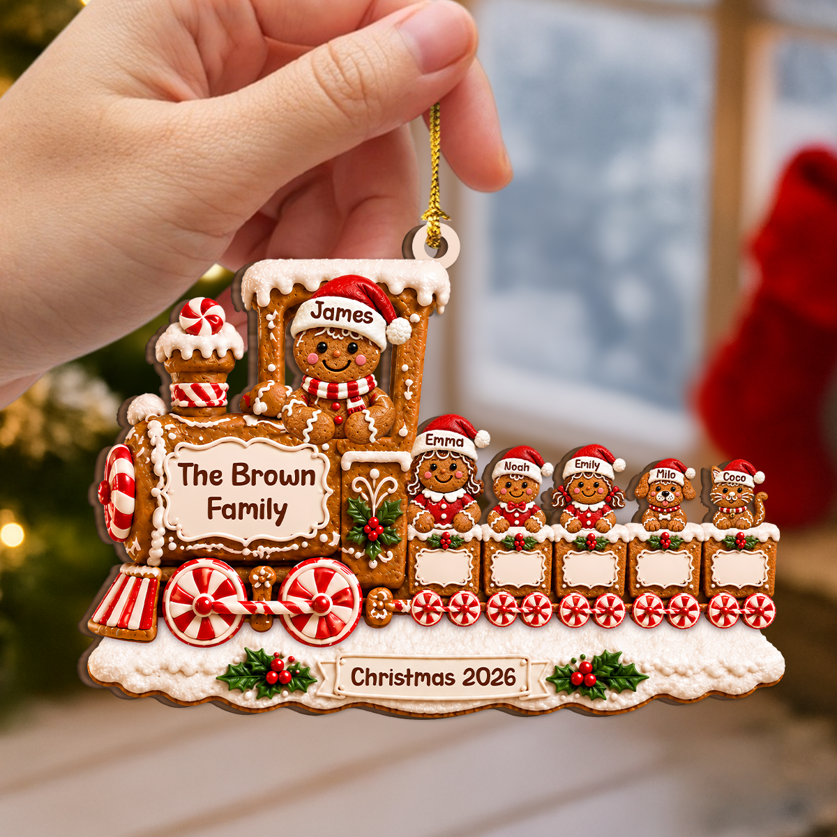 Personalized Gingerbread Train Family Christmas Wooden Ornament LM32 670101