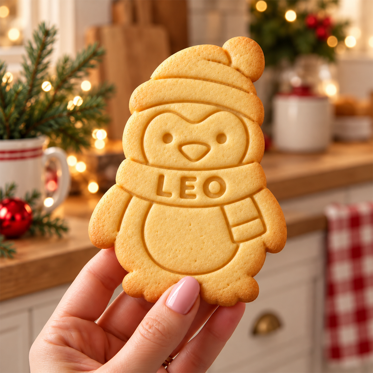 Custom Name Christmas Penguin Shaped Cookie Stamp CH07 181094