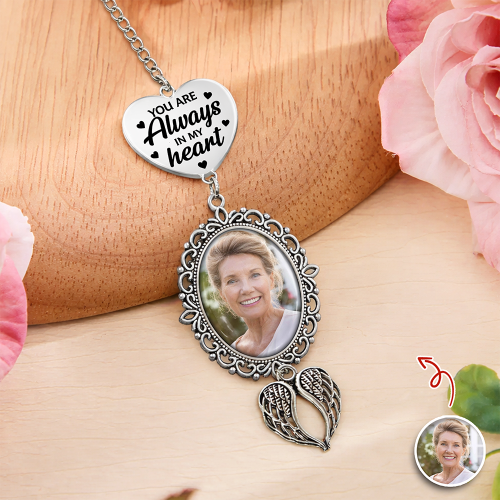Custom Photo You Are Always In My Heart Memorial Personalized Graduation Tassel Heart & Angel Wing Charm HA75 920826