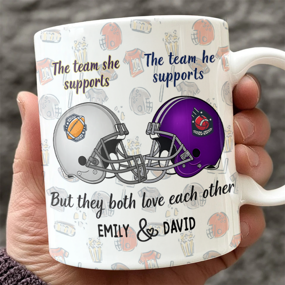 Custom Photo He Supports His Team - She Supports Her Team White Mug LM32 897827