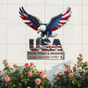 Custom Family Name Monogram Metal Sign, USA Eagle Patriotic Wall Decor, Personalized American Flag Sign CH07 911002