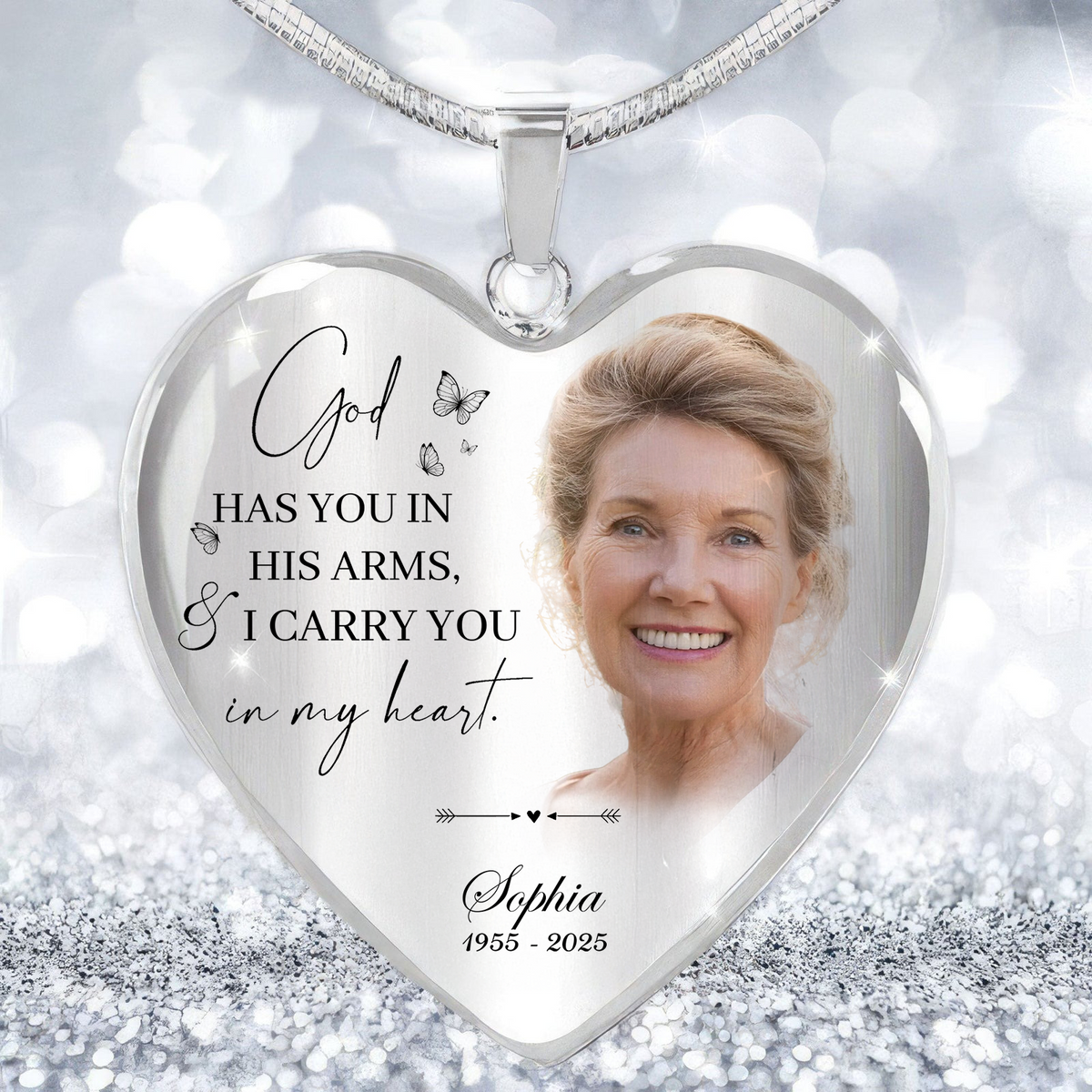 Custom Photo God Has You In His Arms, I Carry You In My Heart Memorial Necklace LM32 899389