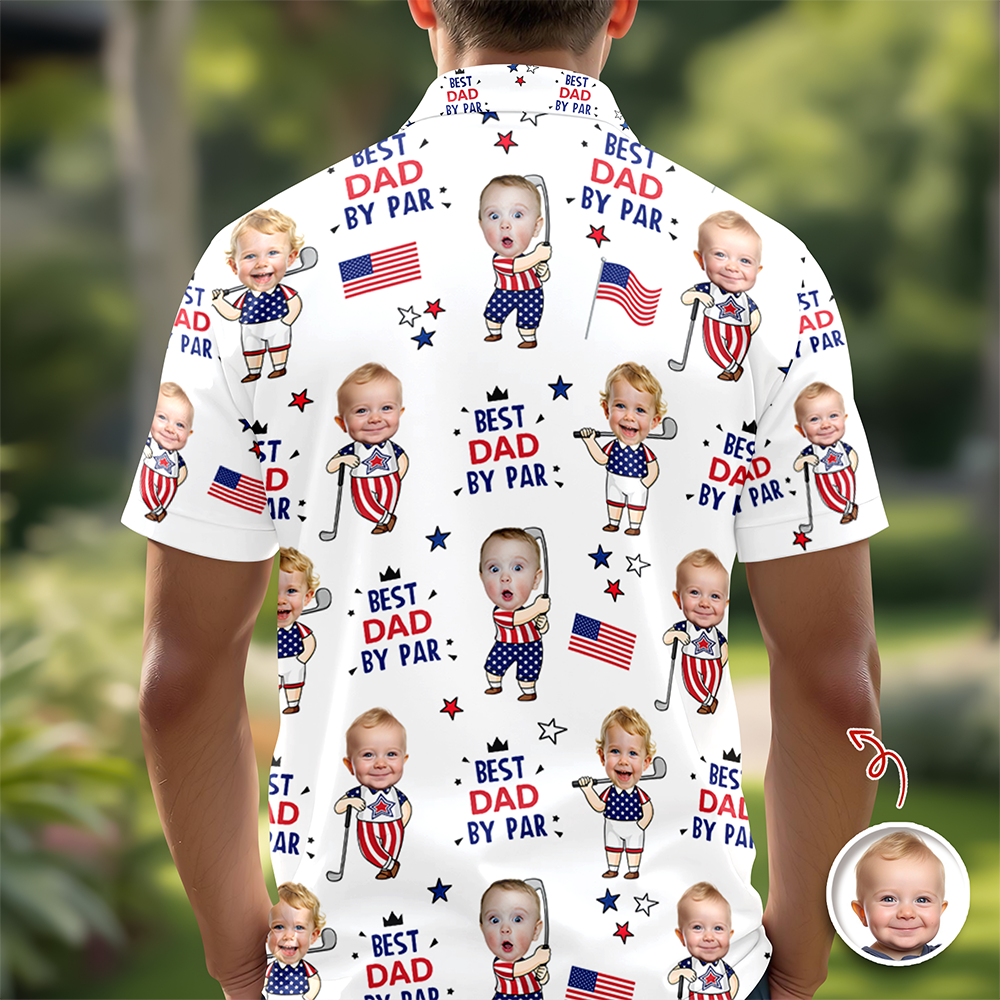 Custom Photo Best Dad By Par Funny Kid US Flag Polo Shirt - Personalized Father's Day Gift HA75 921146