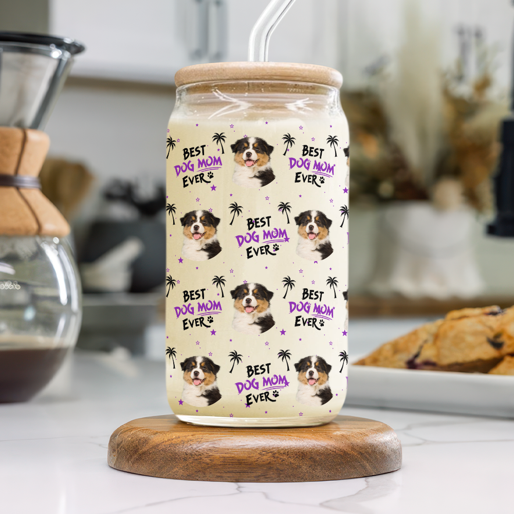 Custom Photo Best Dog Dad Dog Mom Ever Glass Can – Personalized Pet Lover Gift CH07 910978