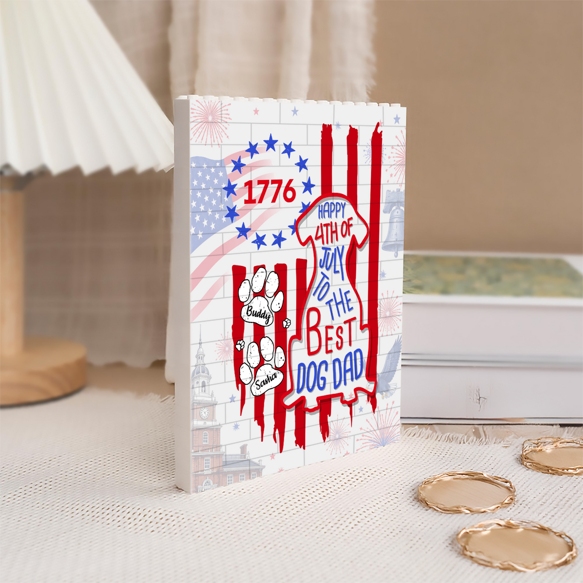 Custom Name Happy 250th Birthday To Best Dog Dad Dog Mom America Flag Building Brick Block LM32 669329