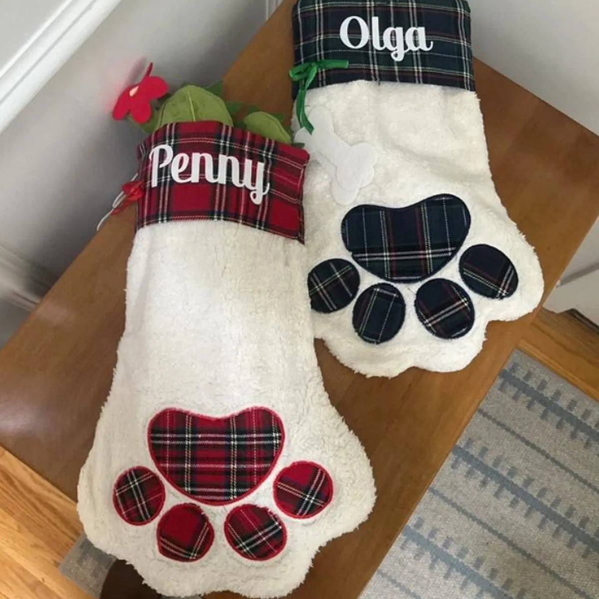 Custom Name Plaid Christmas Paw Stocking HO82 900526