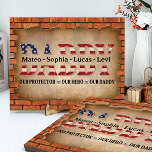 Personalized Gift For Dad American Flag and Red Brick 2-Layered Wooden Plaque With Stand LM32 893631
