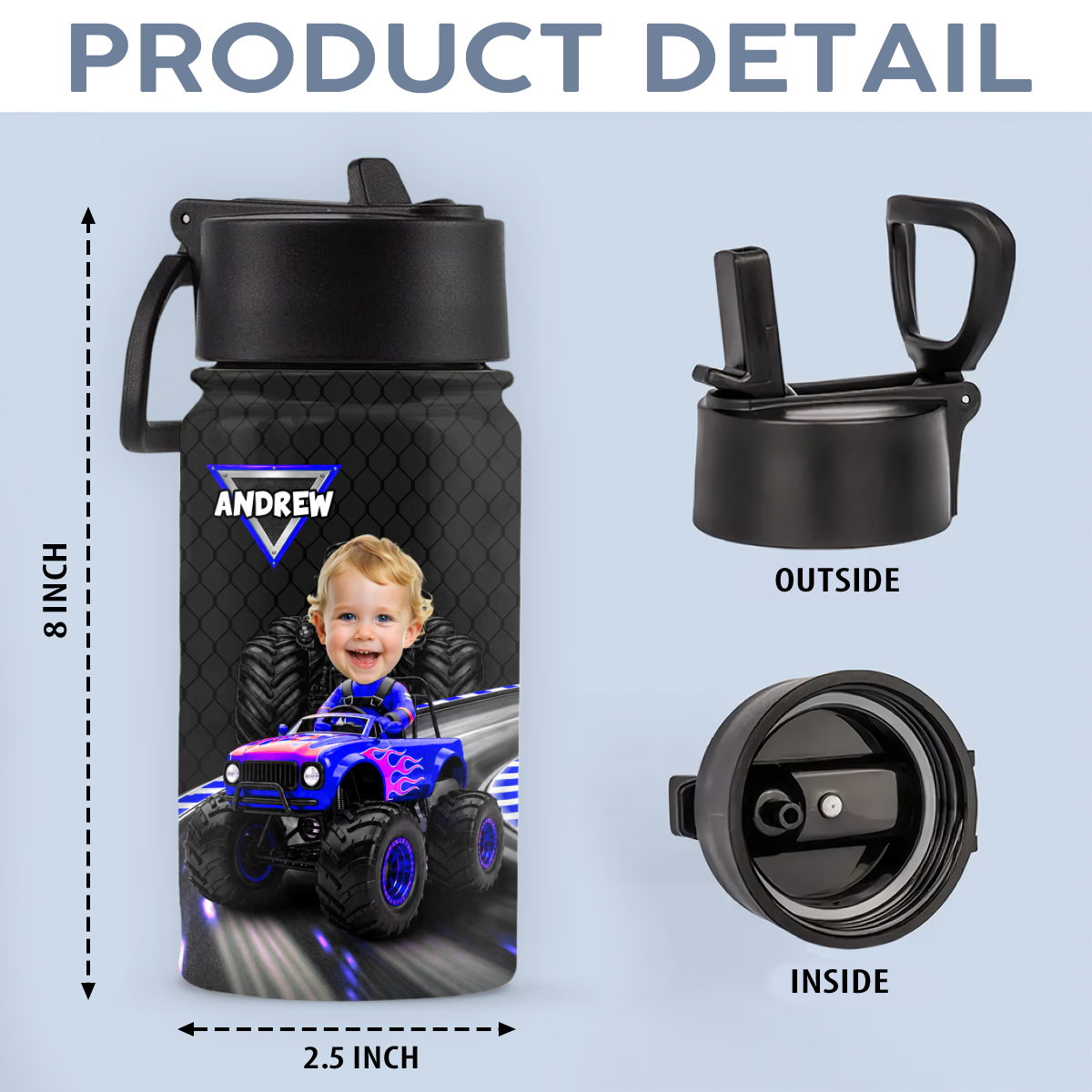 Custom Kid Photo Racing Into Adventure Personalized Kid Water Bottle Back to School Gift HA75 921744