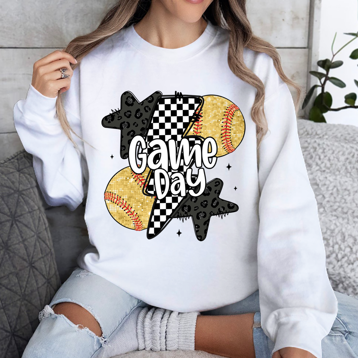 Glitter Softball Retro Checkered Softball Family Bright Shirt HO82 893646