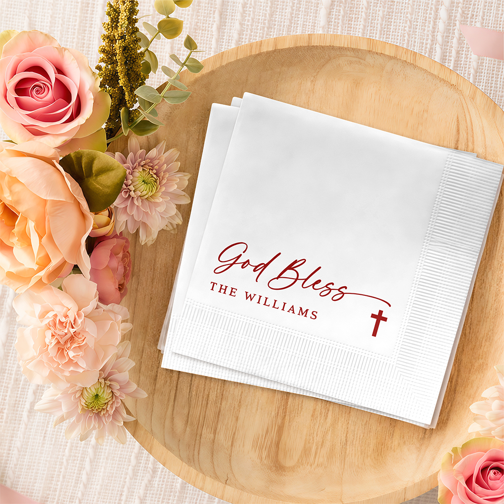 Custom God Bless Baptism Napkins With Cross, Baby Shower & Religious Party Decor LM32 899899