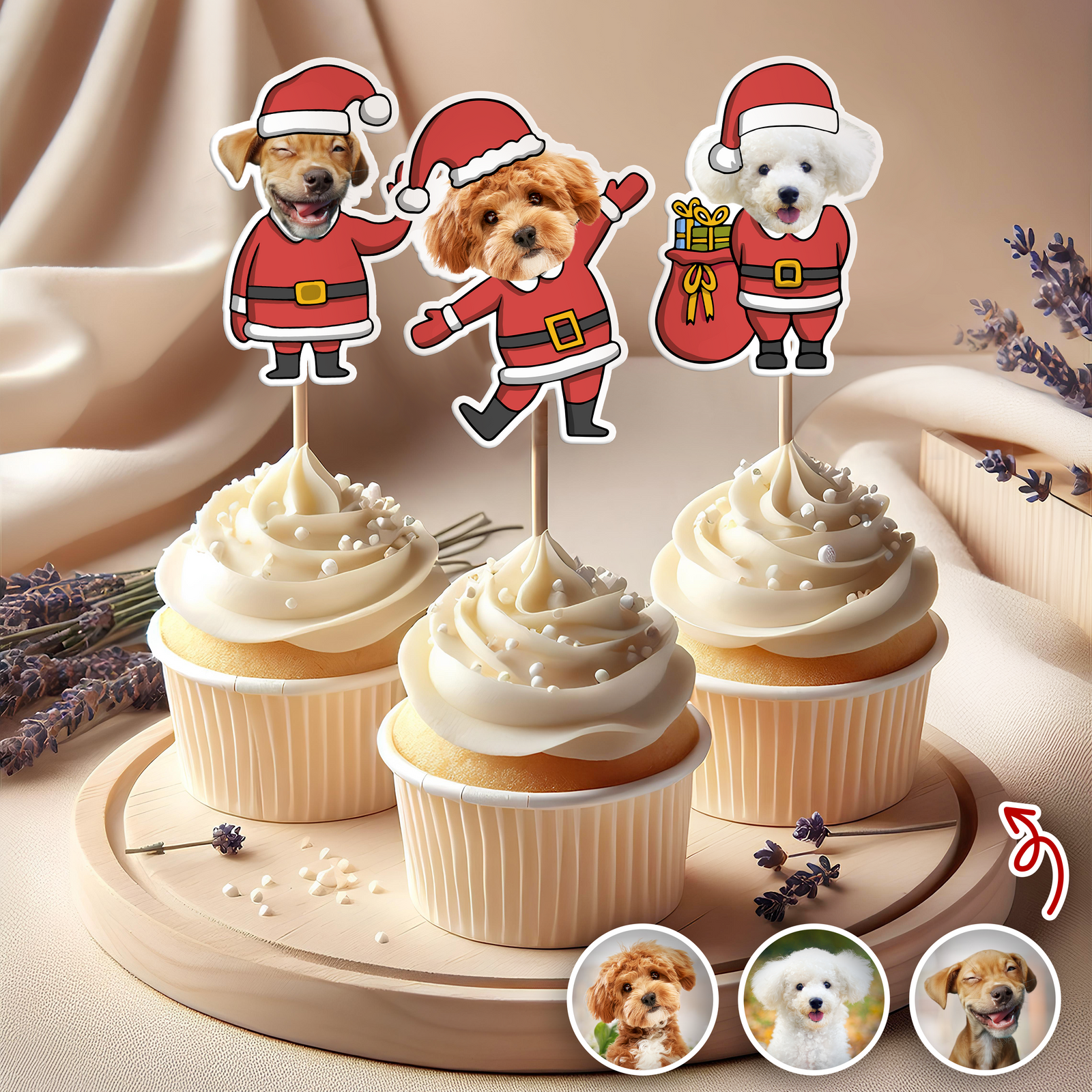 Custom Funny Dog Photo Christmas Cupcake Toppers Xmas Decor TH10 894767