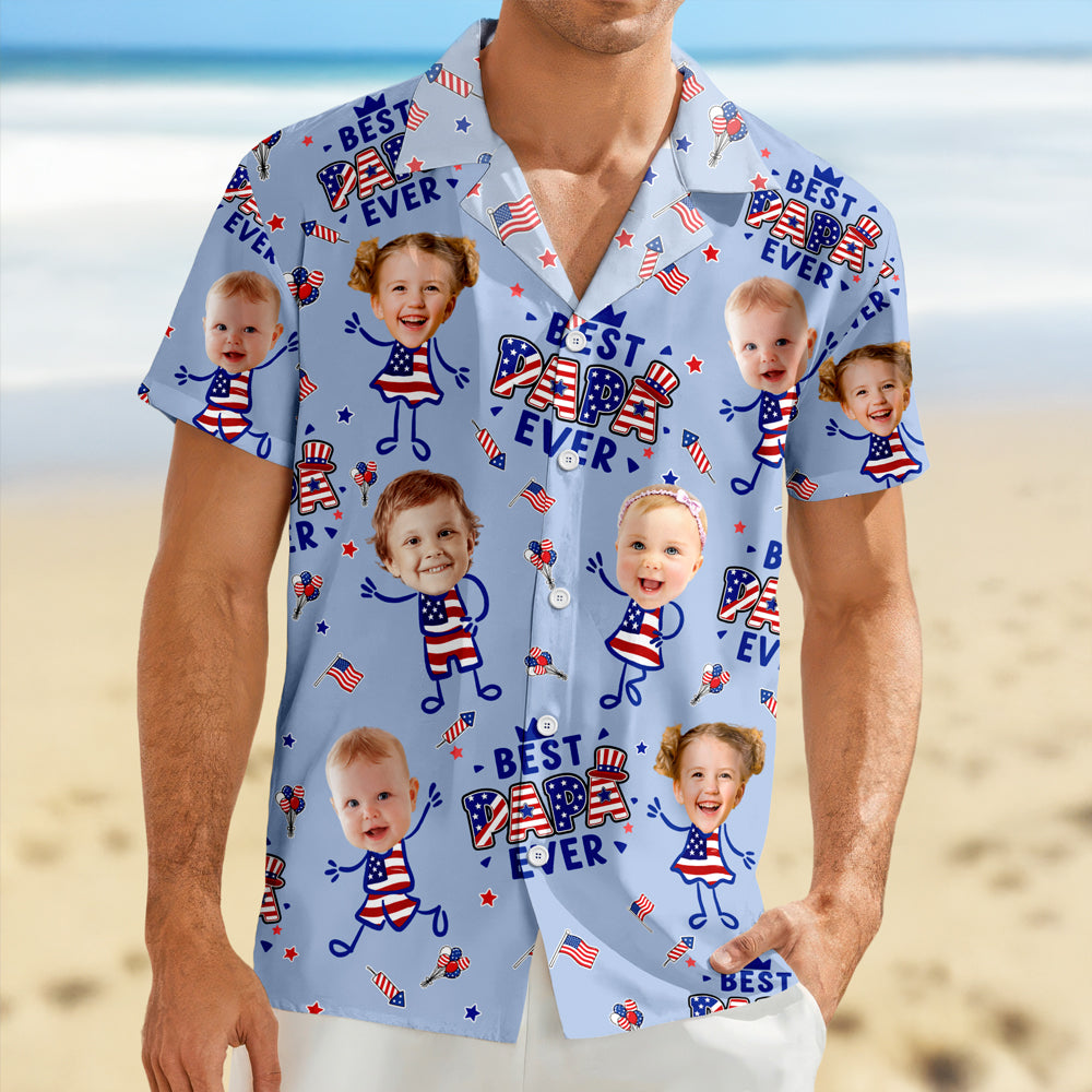 Custom Face Best Dad Ever USA Flag Hawaiian Shirt Gift For Father's Day CH07 911470